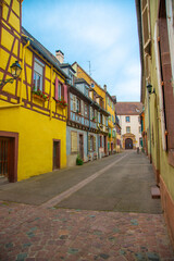 colorfull streetview in the city of Riquewihr , Alsace France