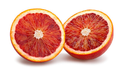 sliced blood orange path isolated on white