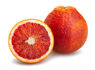 sliced blood orange path isolated on white