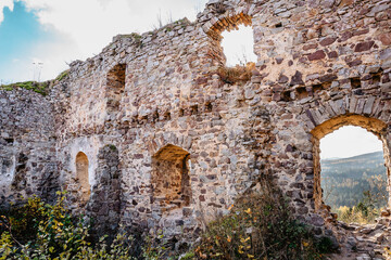 Ruins of Valdek Castle in Central Bohemia,Brdy,Czech Republic.It was built in 13th century by aristocratic family.Now there is military training area Jince around and it is abandoned.Sunny fall day