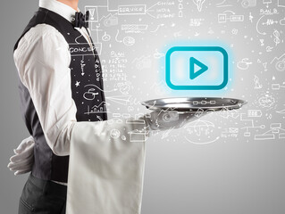 Close-up of waiter serving social media icons