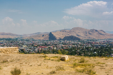 Obraz premium Panoramic view of the Van city, Turkey, Eastern Anatolia. The city is surrounded by mountains. Residential buildings in Van