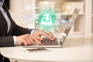 Businessman working on laptop with new business concept