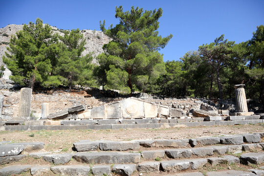 Landscape With The Ruins Of Agora In Ancient City Priene With Mountain Mycale On The Background