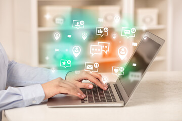 Young person surfing on social media network