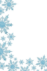 Blue snowflake frame on light blue background