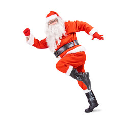 Santa Claus starts his run, isolated on a white background