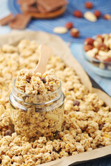 Homemade granola with nuts and chocolate