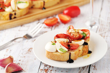 Italian bruschetta with tomatoes and mozzarella