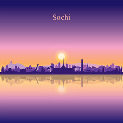 Sochi city silhouette on sunset background