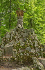 Old sculpture of eagle in Karacharovo estate near Konakovo. Russia