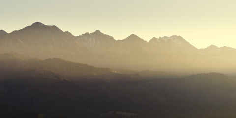 Misty sunset over the Tatra Mountains