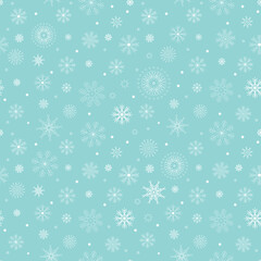 Christmas snowflake seamless pattern blue background.
