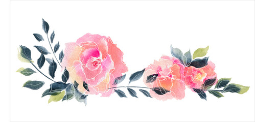 Floral rose garland. Watercolor composition
