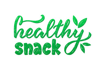 Vector illustration of healthy snack lettering for banner, signage, poster, advertisement, product design, healthy food guide, greeting card. Handwritten creative text for web or print
