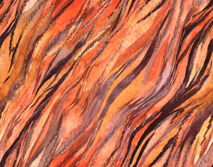 Animalistic watercolor seamless pattern with tiger skin pattern. Wavy stylized print for textiles and surface designs