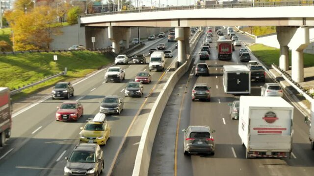 Traffic jam on Gardiner Expy from above the bridge footage in Toronto, Canada