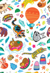 Trendy childish pattern with mix animals