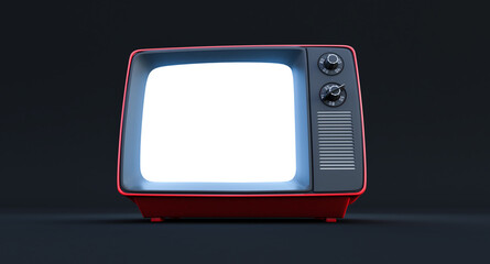 Stylish red retro TV on black background, 3d render