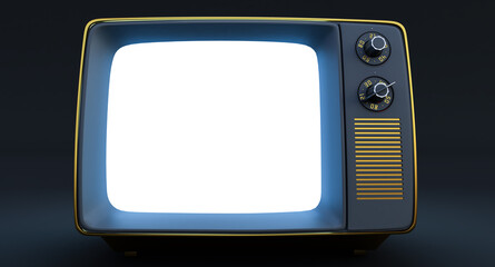 Stylish gold retro TV on black background, 3d render