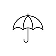 Umbrella outline black icon. Rain protection symbol. On white. Trendy flat isolated outline symbol, sign used for: illustration, logo, mobile, app, design, web, dev, ui, ux, gui. Vector EPS 10 
