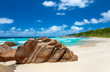 Petite Anse - one of the most beautiful beach of Seychelles. La Digue Island, Seychelles