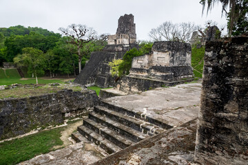 The 'Temple of the masks' or 'Temple II' on the Maya ruin site of Tikal, Peten, Guateamala