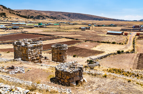 Chullpas of Molloco, funerary towers at Lake Titicaca in Peru
