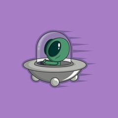 cute cartoon alien riding a ufo. vector illustration for mascot logo or sticker