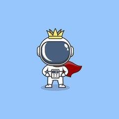 cute cartoon astronaut stylized like a king. vector illustration for mascot logo or sticker