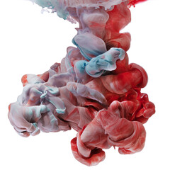Red-blue ink in water isolated on white