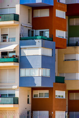 abstract colorful building in Alicante Spain over blue sky background
