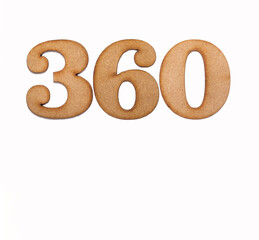 Number 360 - Piece of wood isolated on white background