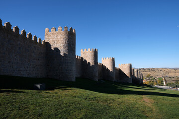 Fototapeta na wymiar View of the Walls of Avila near the Puerta del Carmen, Avila, Spain 