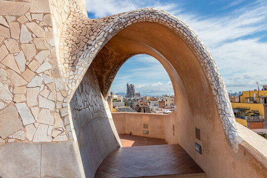 Roof of Casa Mila, La Pedrera or "The stone quarry", is a modernist building in Barcelona, Catalonia, Spain. It was the last private residence designed by Antoni Gaud&iacute; in Spain