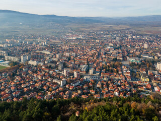 Aerial sunset view of town of Kyustendil, Bulgaria