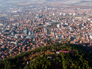 Aerial sunset view of town of Kyustendil, Bulgaria