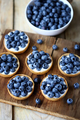 Bright blueberry tartlets. A beautiful dessert with berries.