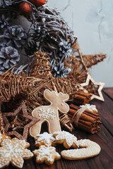 Christmas composition with gingerbread cookies