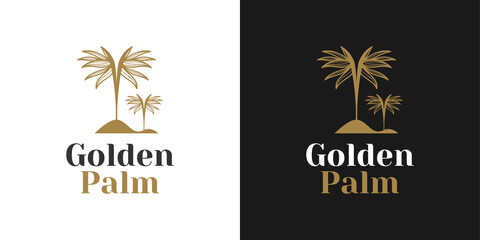 Elegant Golden Palm Tree Logo Design Template. Coconut Tree Tropical Design Illustration