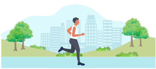 Healthy man running in the park vector illustration. Exercise healthy concept. Healthy lifestyle concept


