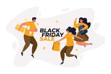 Group of people happy with Black Friday shopping sale celebration