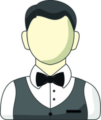 Vectorized waiter in white and black uniform