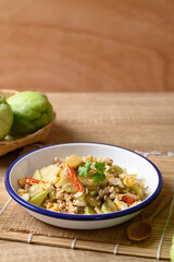 Northern Thai food, Stir fried chayote squash with egg and pork, Local Thai food