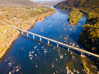panoramic drone view of the bridge over the Potomac River