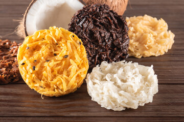 Cocada Coconut Candy on Rustic Wood Background