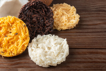 Cocada Coconut Candy on Rustic Wood Background