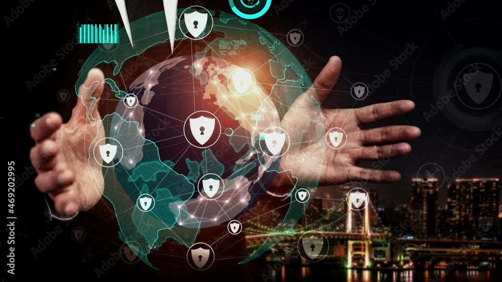 Poster cyber security encryption technology to protect data privacy conceptual . 3d render computer graphic