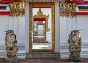 Doorway at the Wat Pho Buddhist Temple complex in downtown Bangkok Thailand
