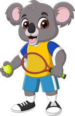 Cartoon funny koala playing a tennis © tigatelu